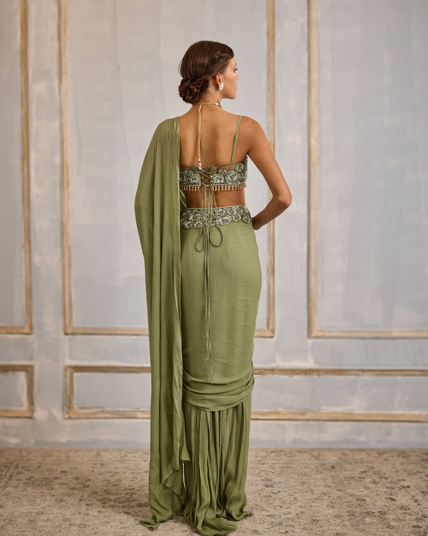 Sage floral symphony saree