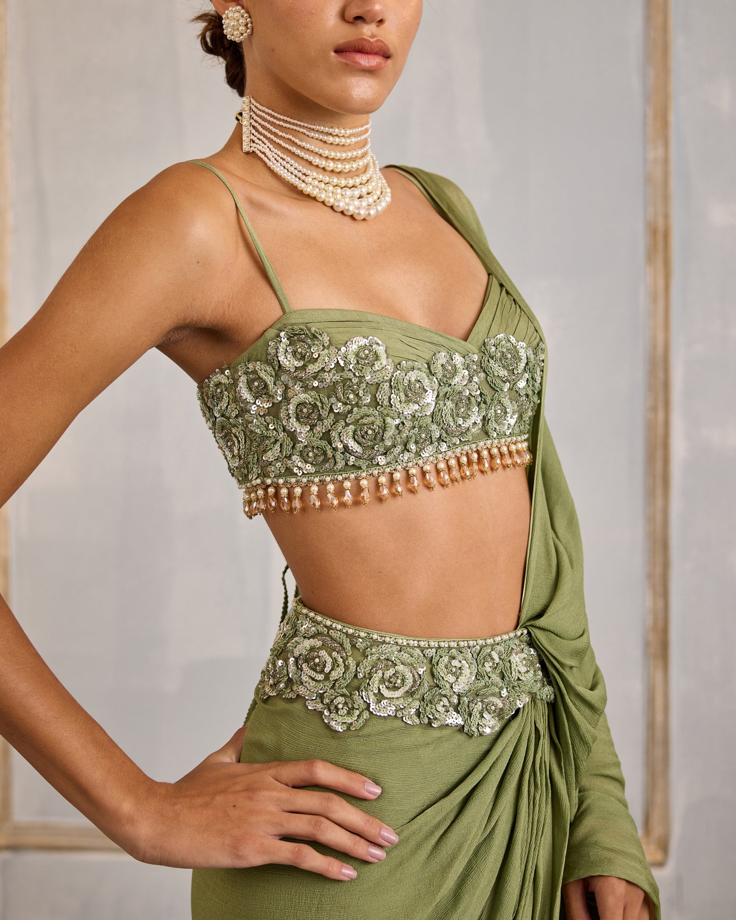 Sage floral symphony saree