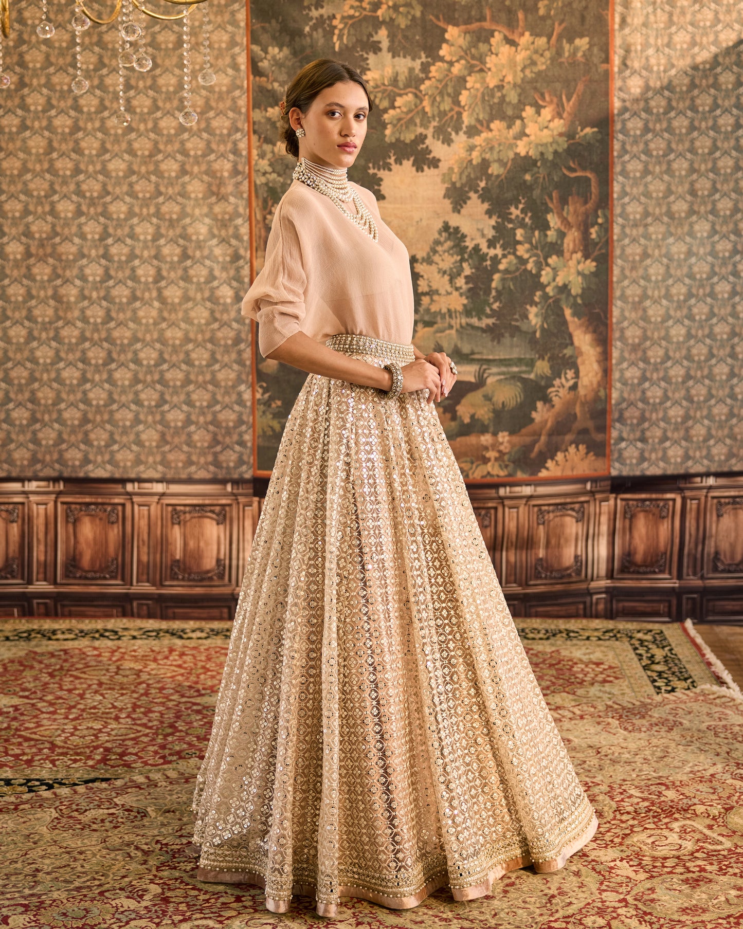 Moonlight ball lehenga with dolman sleeve top