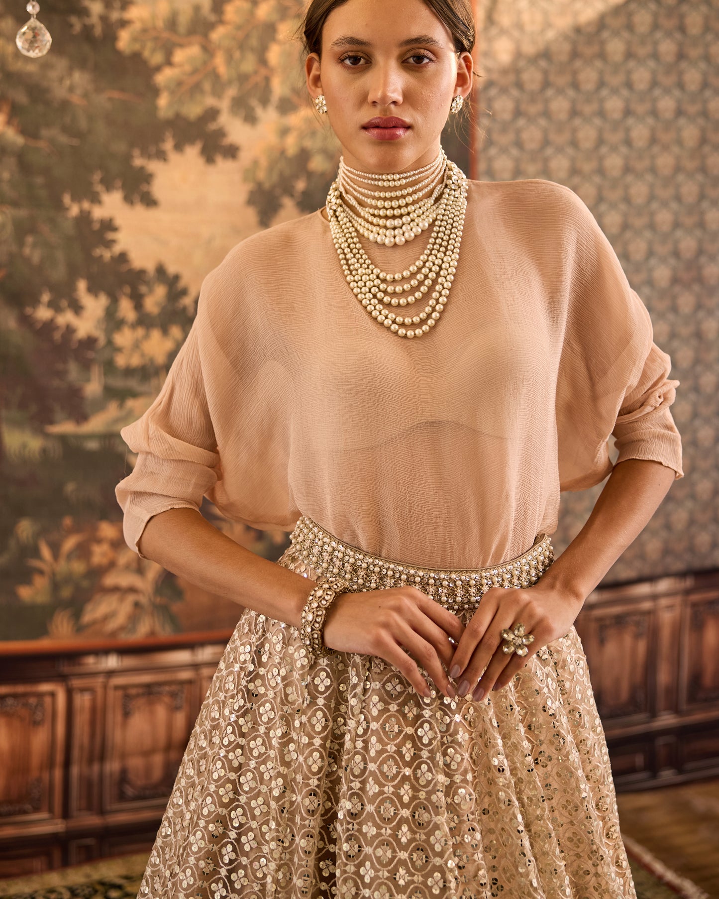 Moonlight ball lehenga with dolman sleeve top