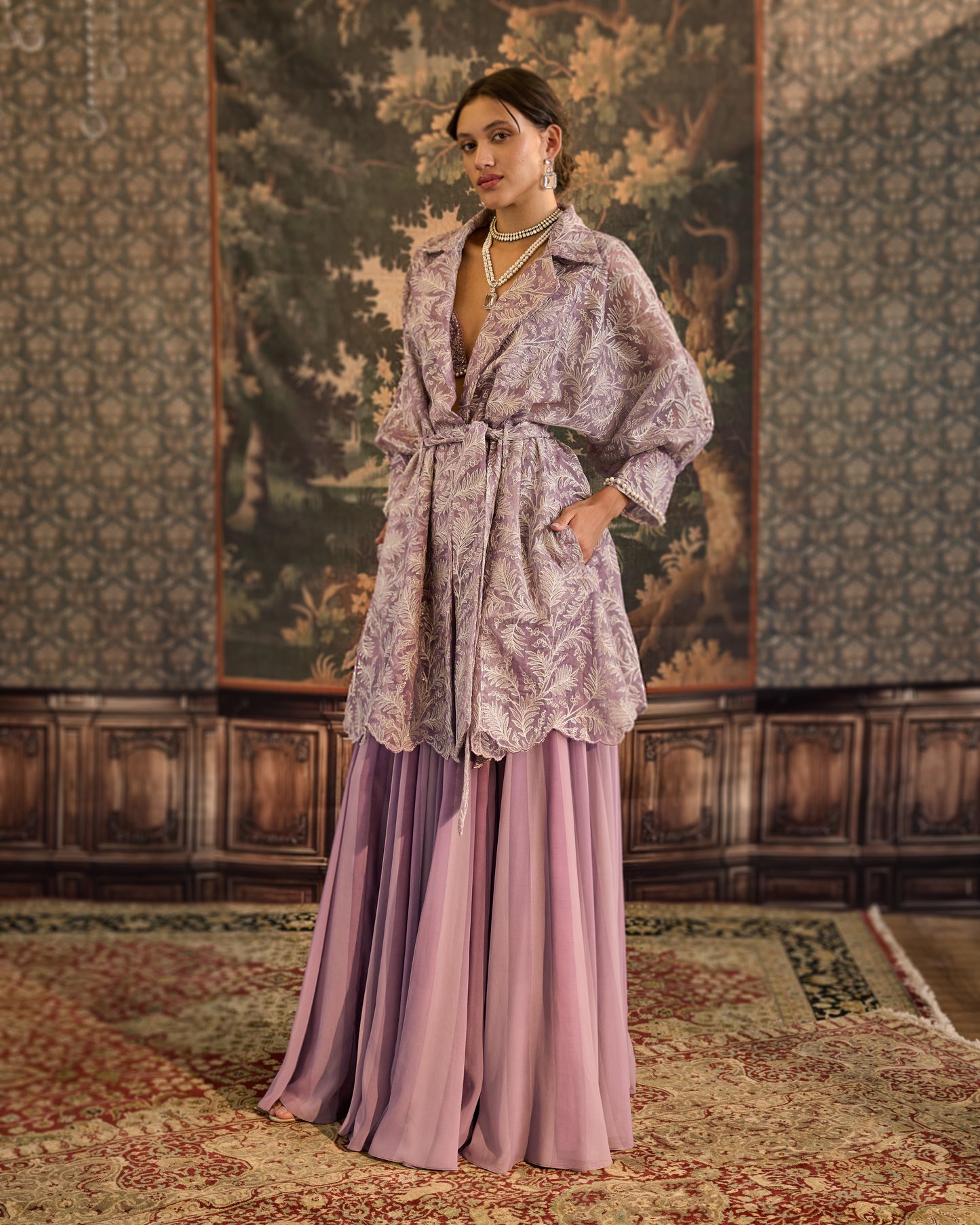 Lavender leaves jacket set