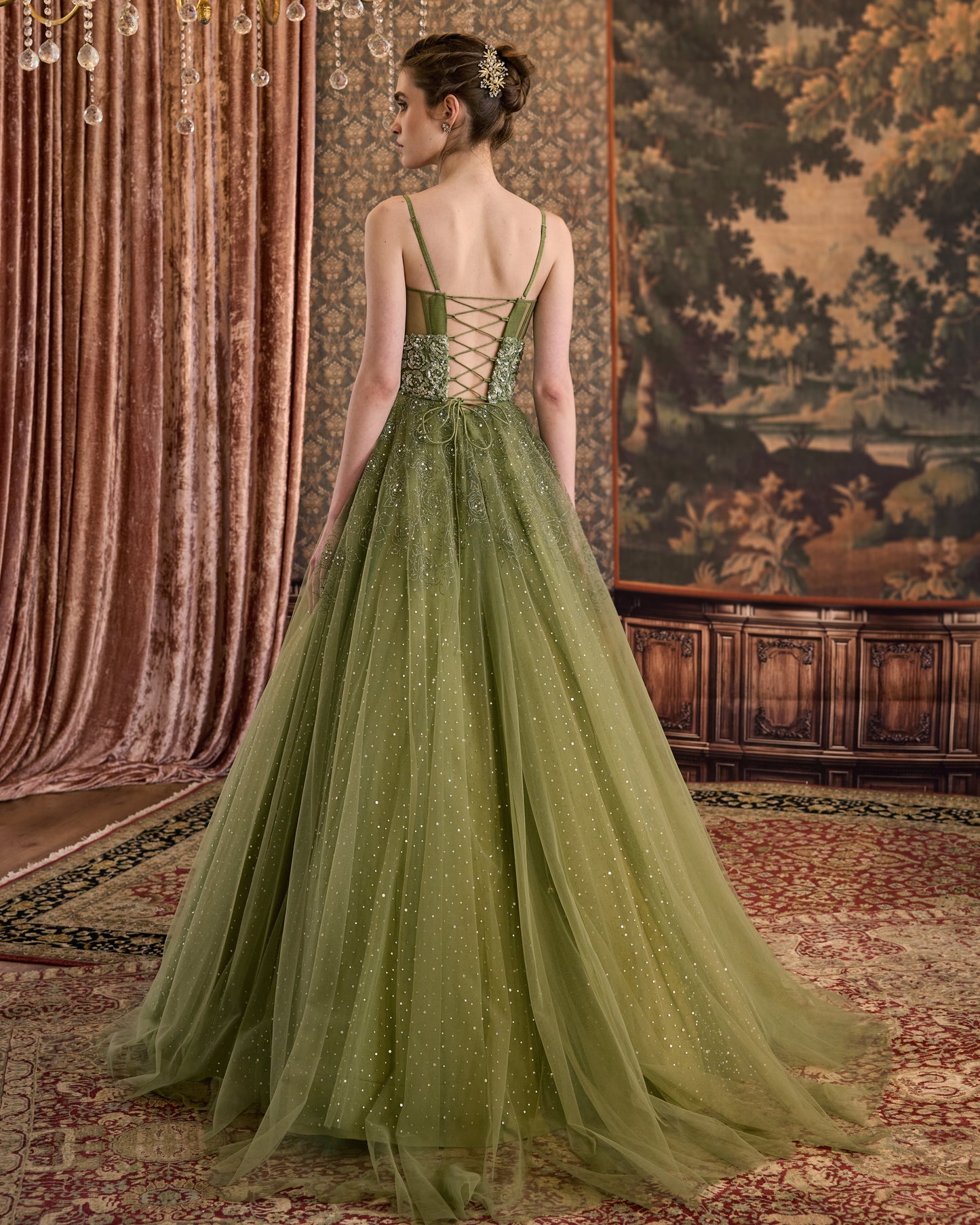 Sage rosettes symphony gown