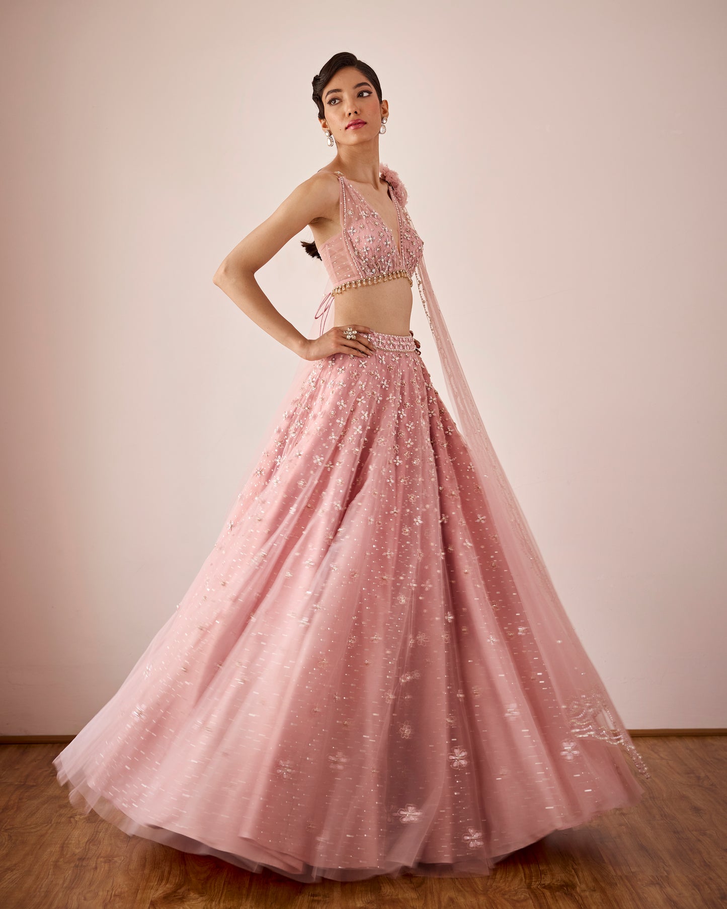 Periwinkle lehenga in dusty pink