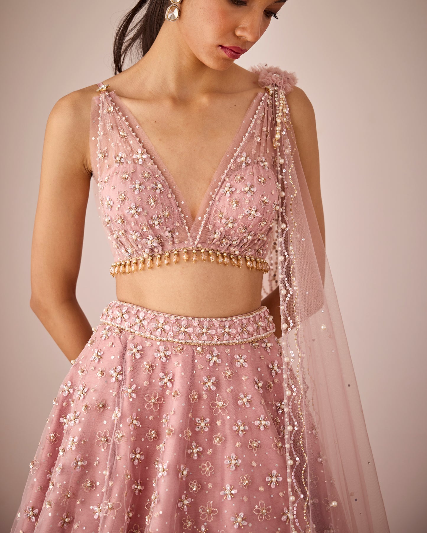 Periwinkle lehenga in dusty pink