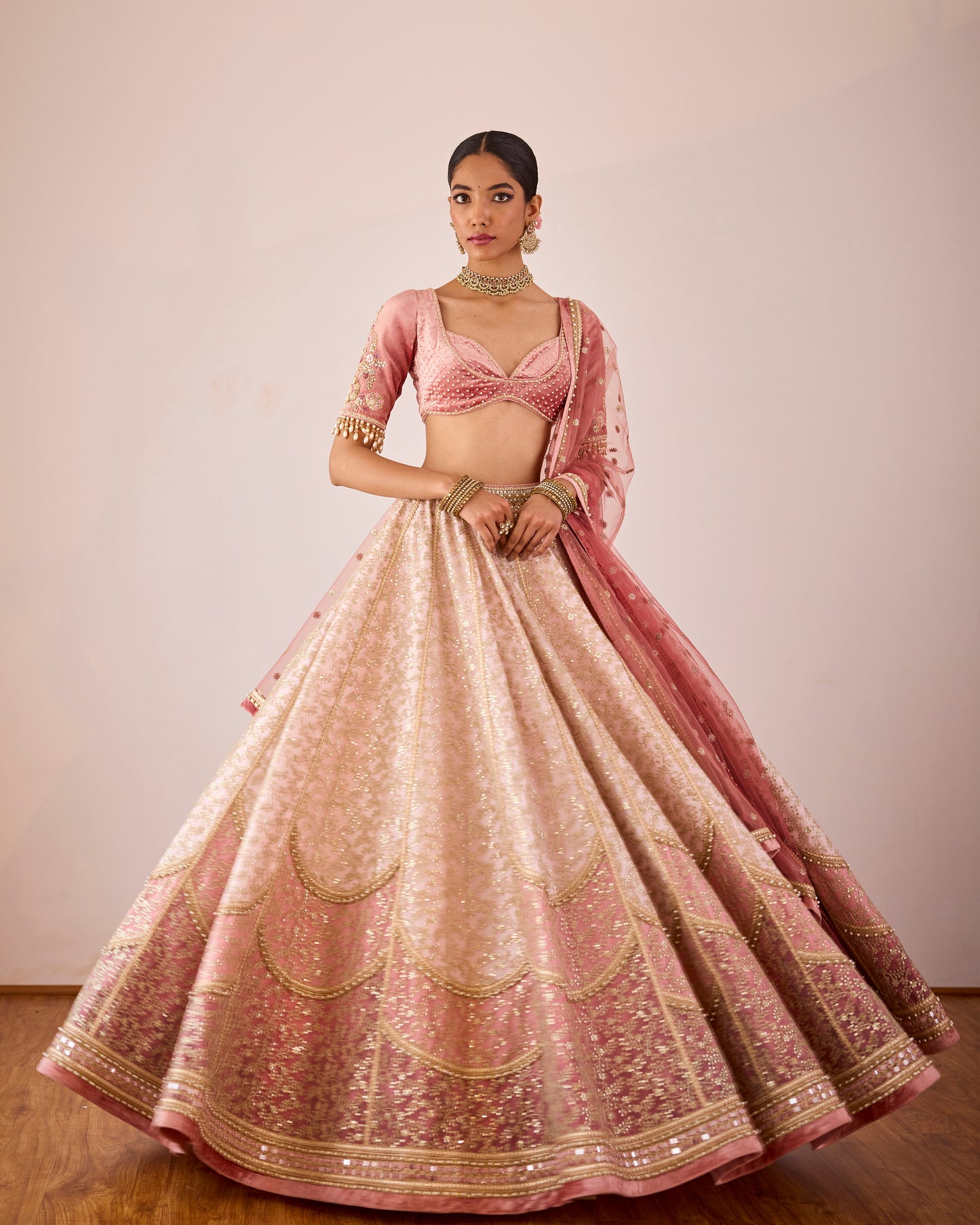 Old rose kalidaar lehenga