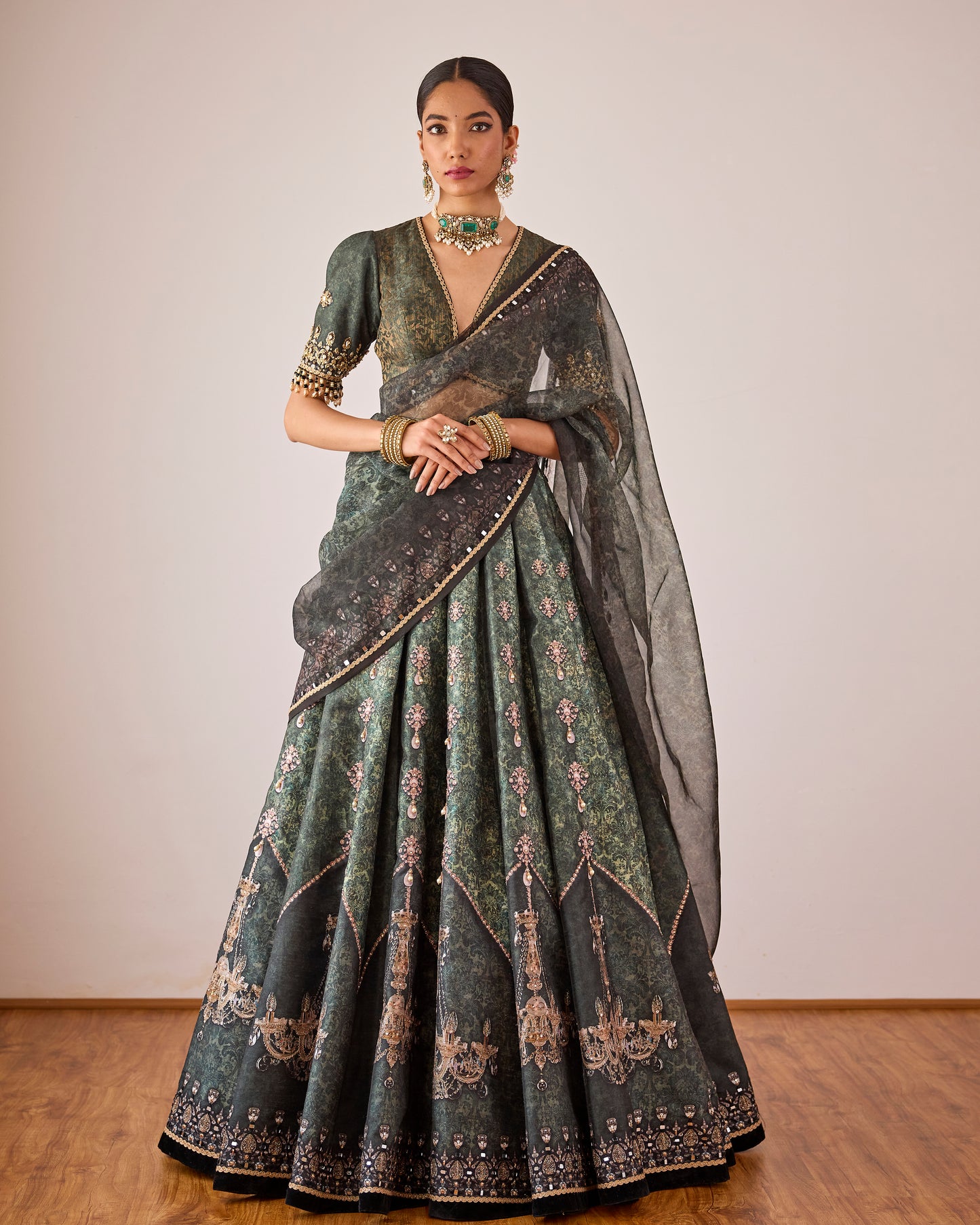 Cedar green 'Waltz with me' lehenga