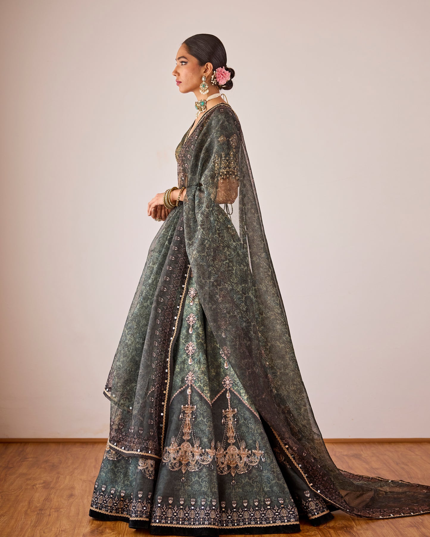 Cedar green 'Waltz with me' lehenga