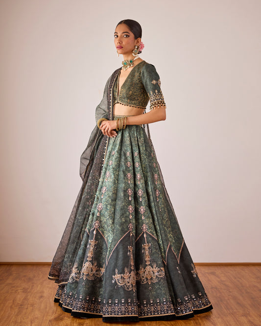 Cedar green 'Waltz with me' lehenga