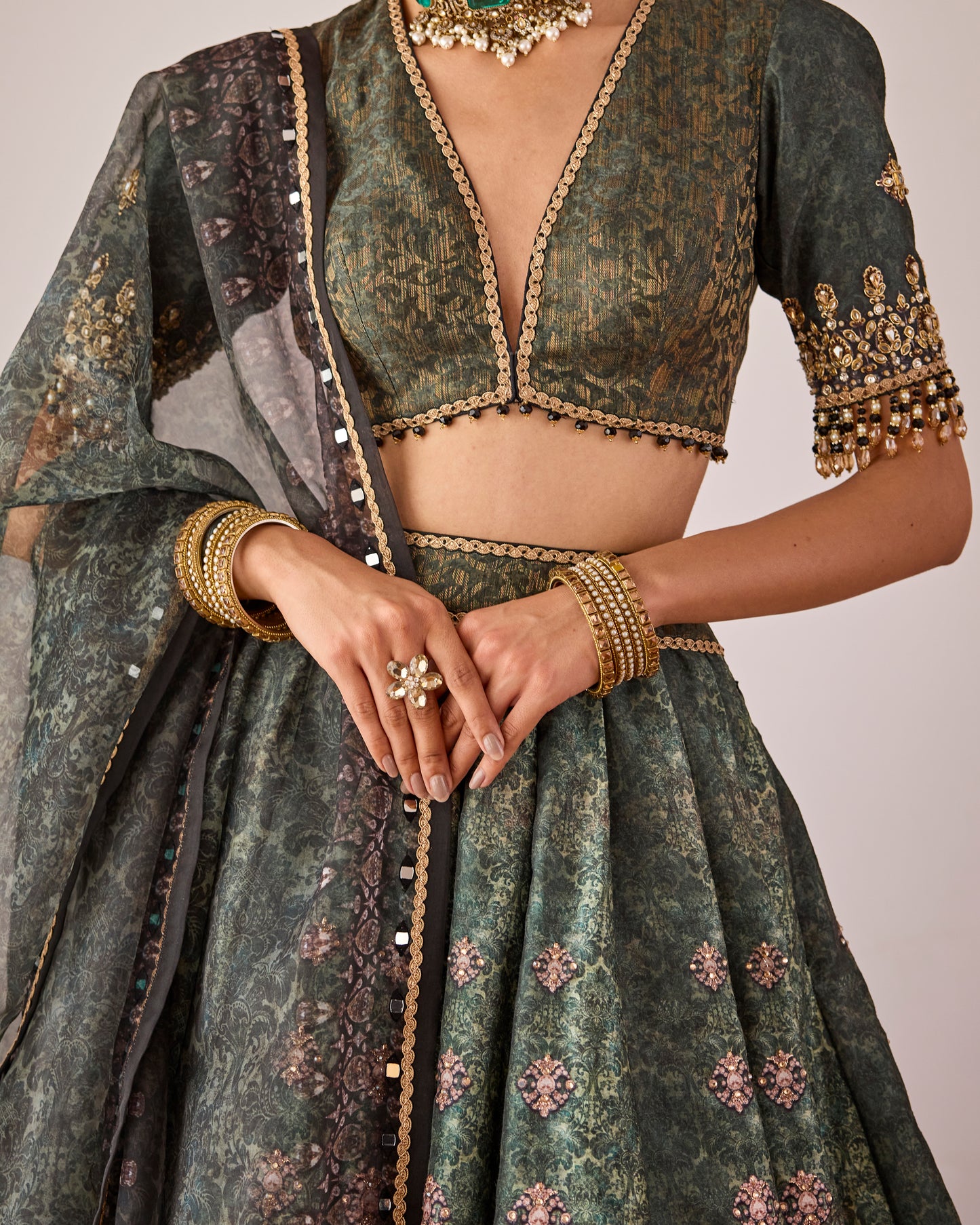 Cedar green 'Waltz with me' lehenga