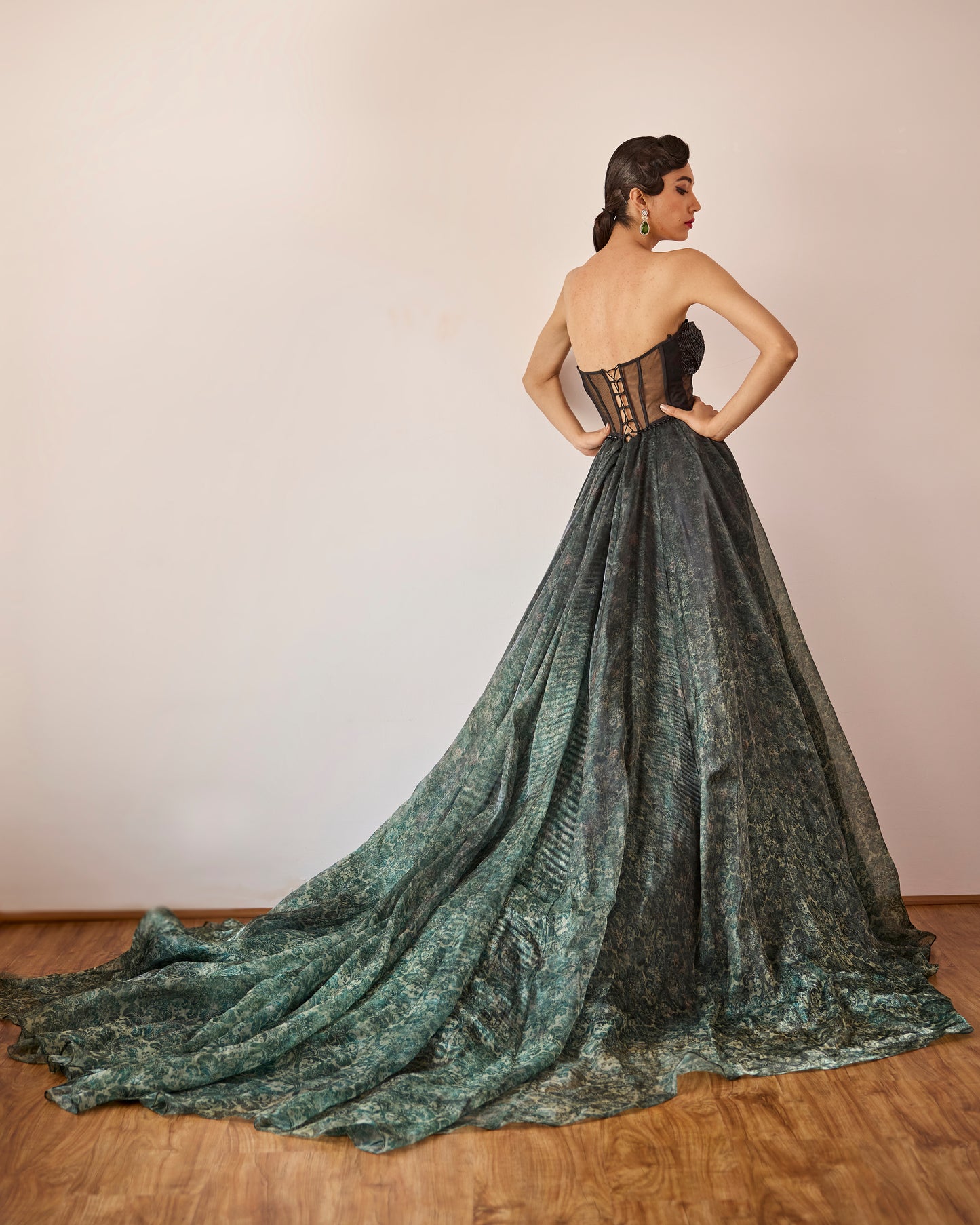 Victorian Moss Green Print Gown