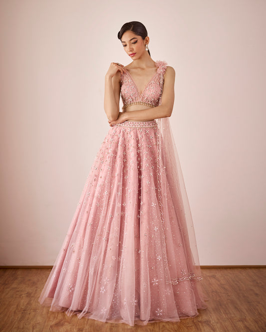 Periwinkle lehenga in dusty pink