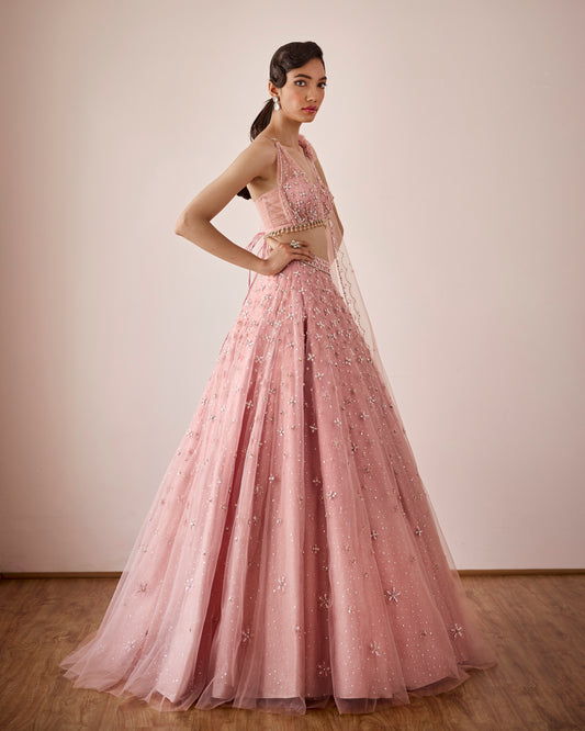 Periwinkle lehenga in dusty pink