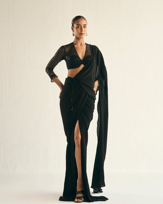 Black drape saree set
