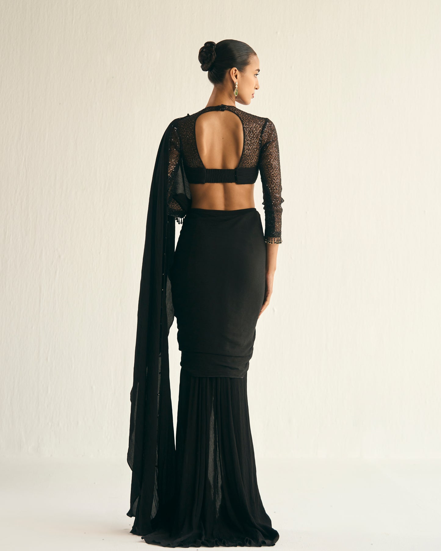 Black drape saree set
