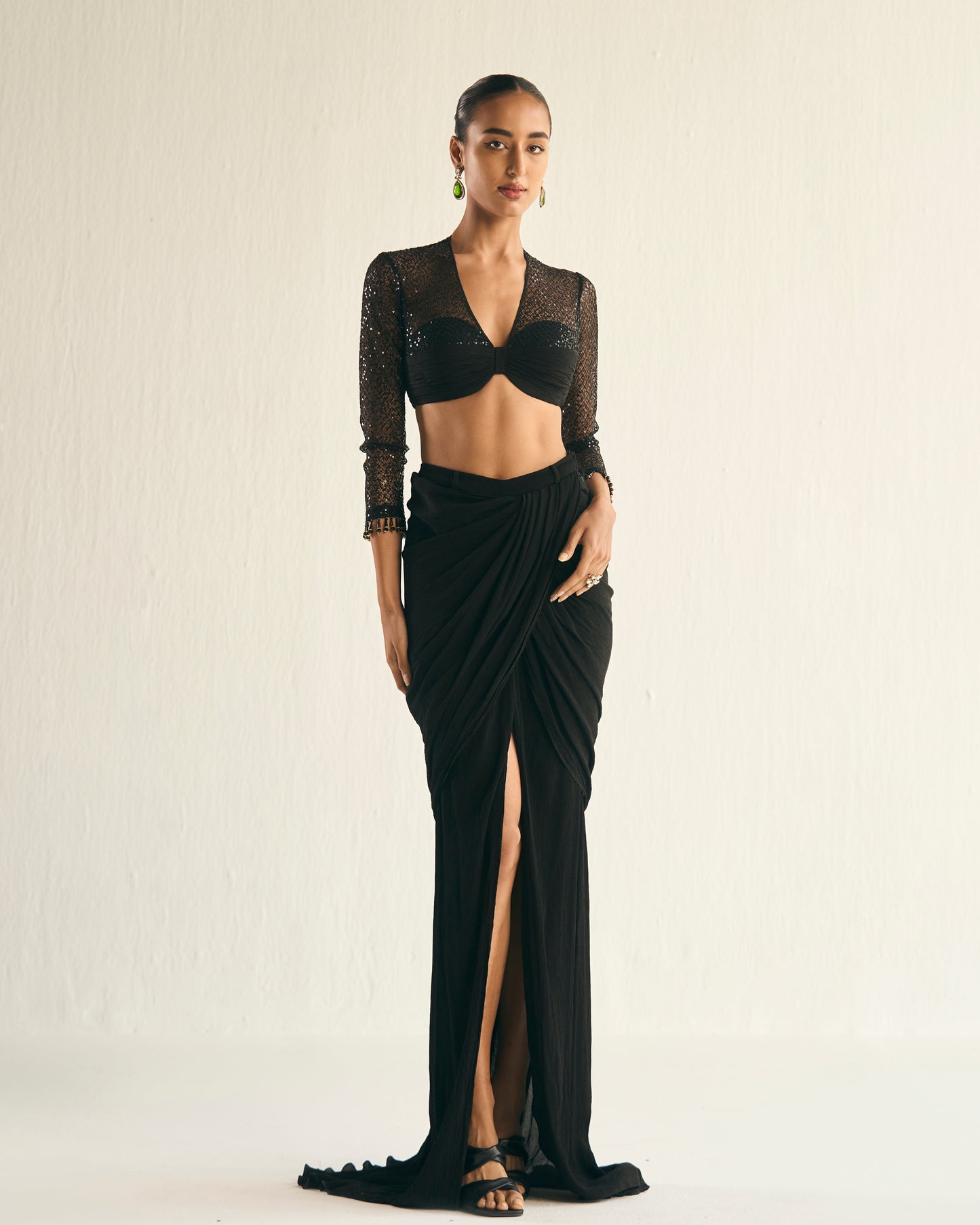 Black drape saree set