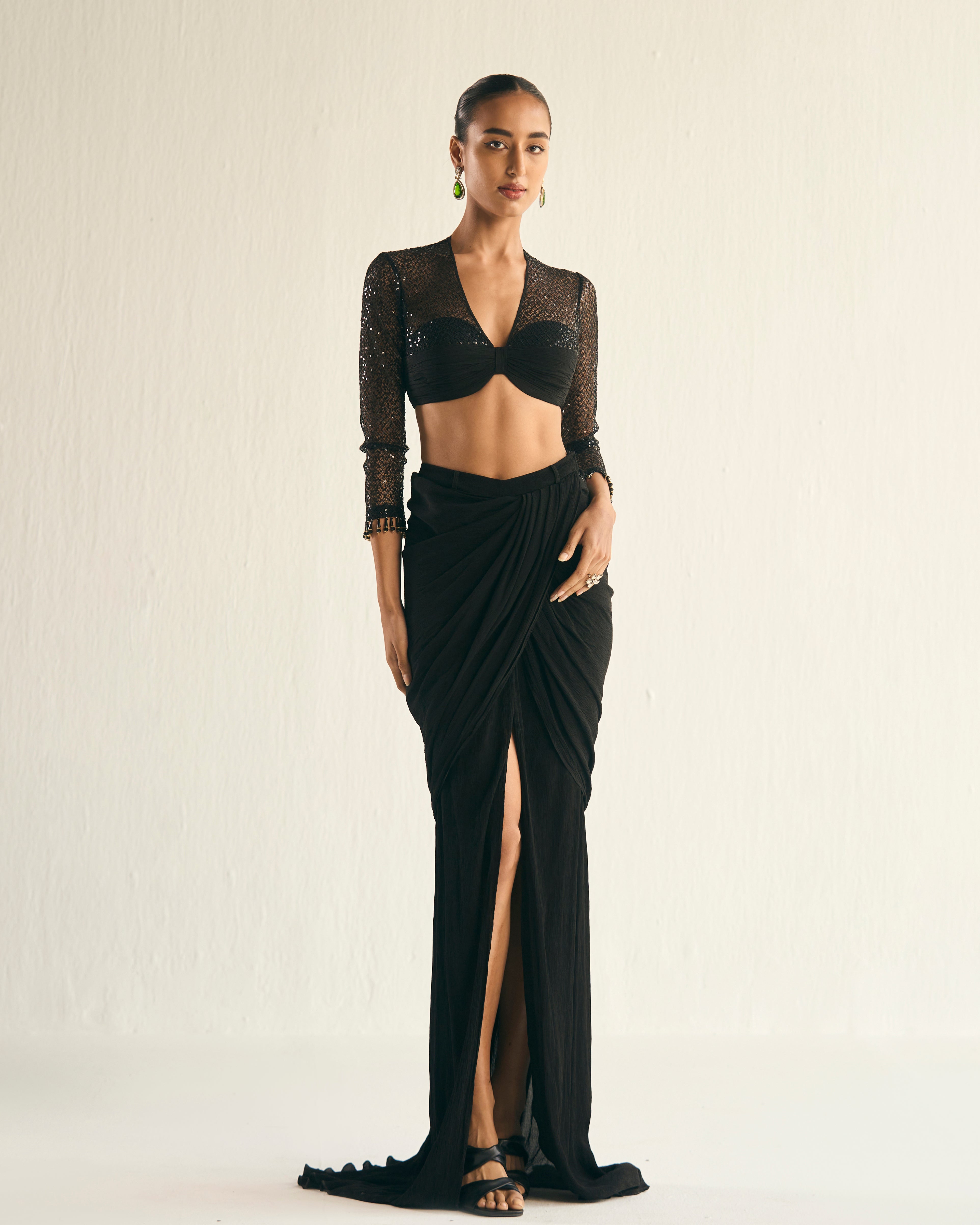 Black drape saree set