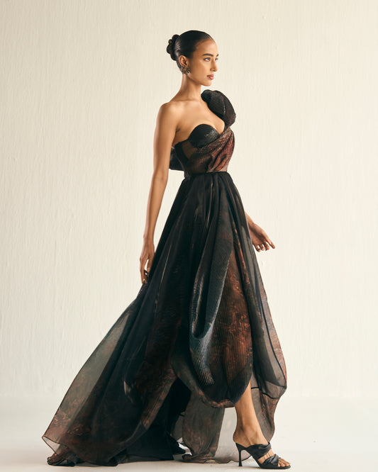 Jupiter print drape gown