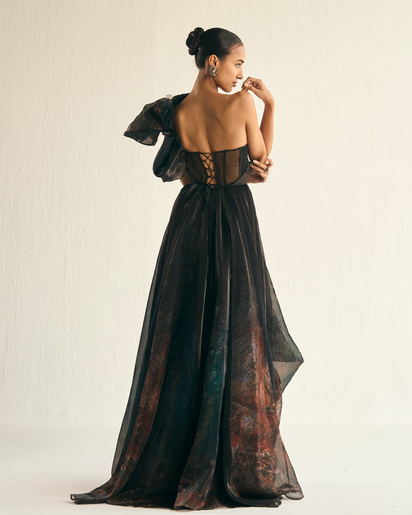 Jupiter print drape gown