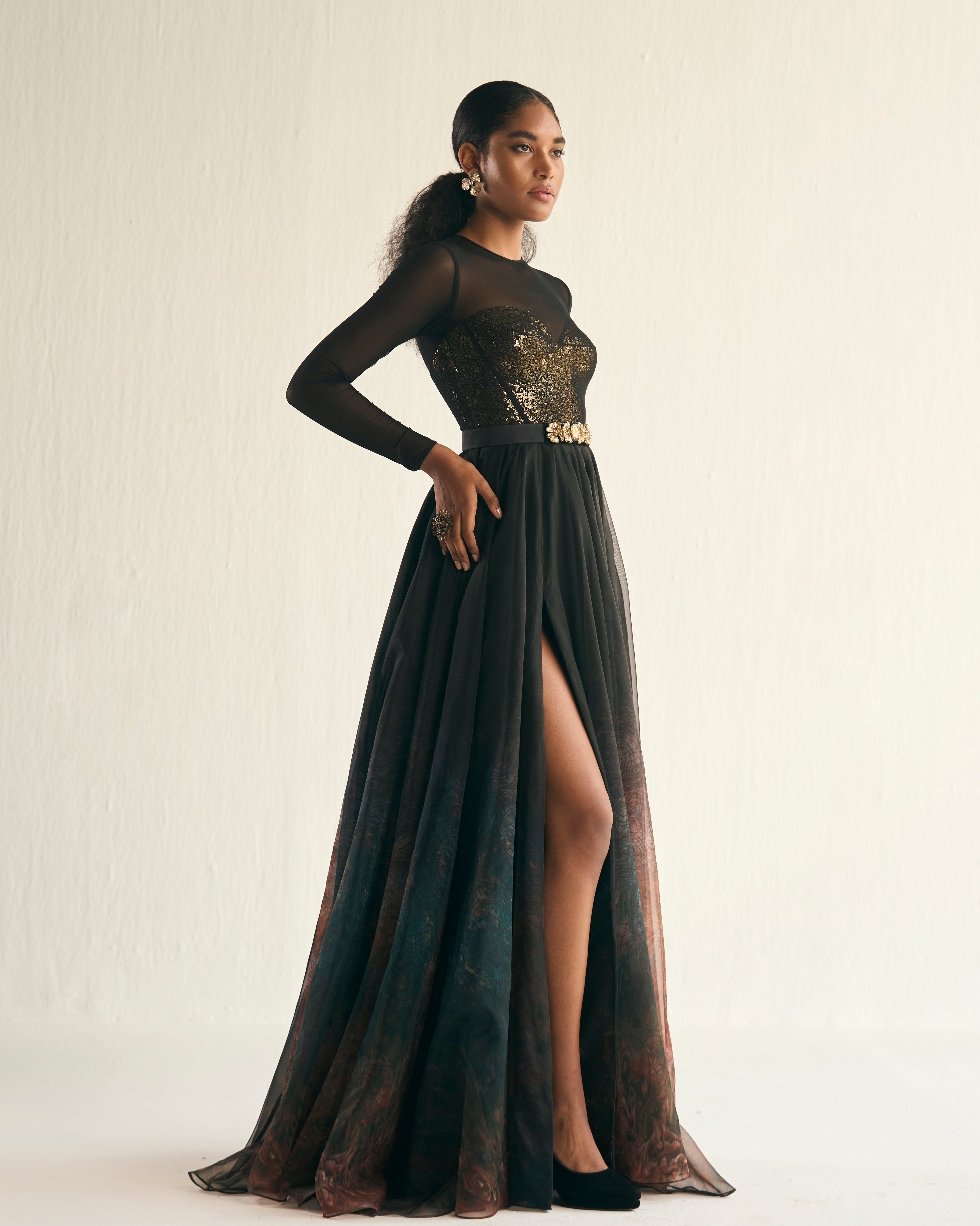 Jupiter print organza gown