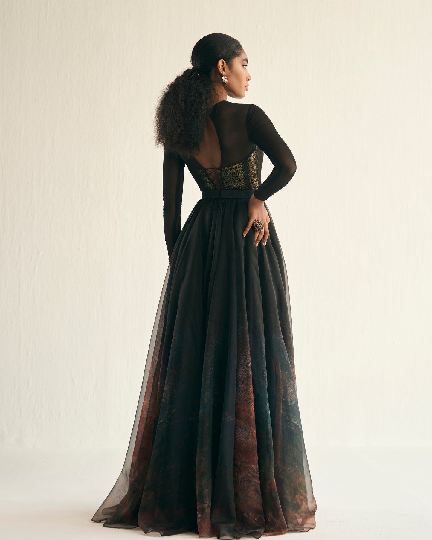 Jupiter print organza gown