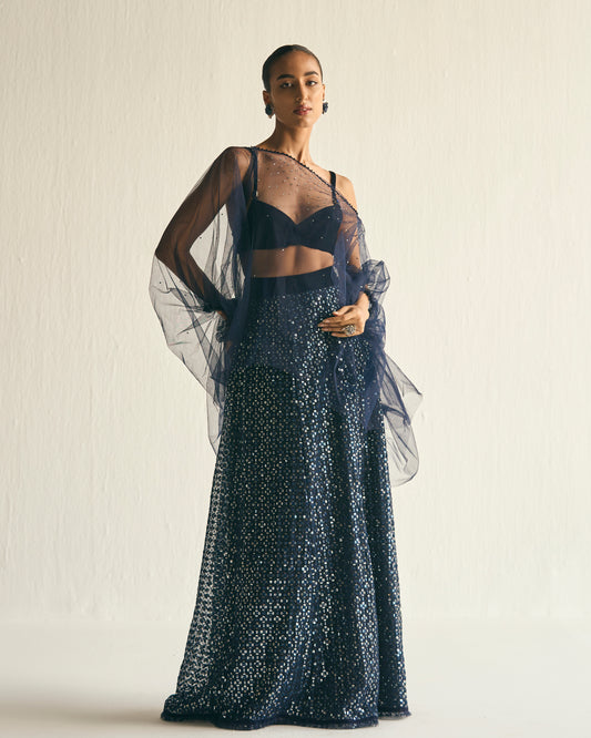 Midnight blue embroidered lehenga set