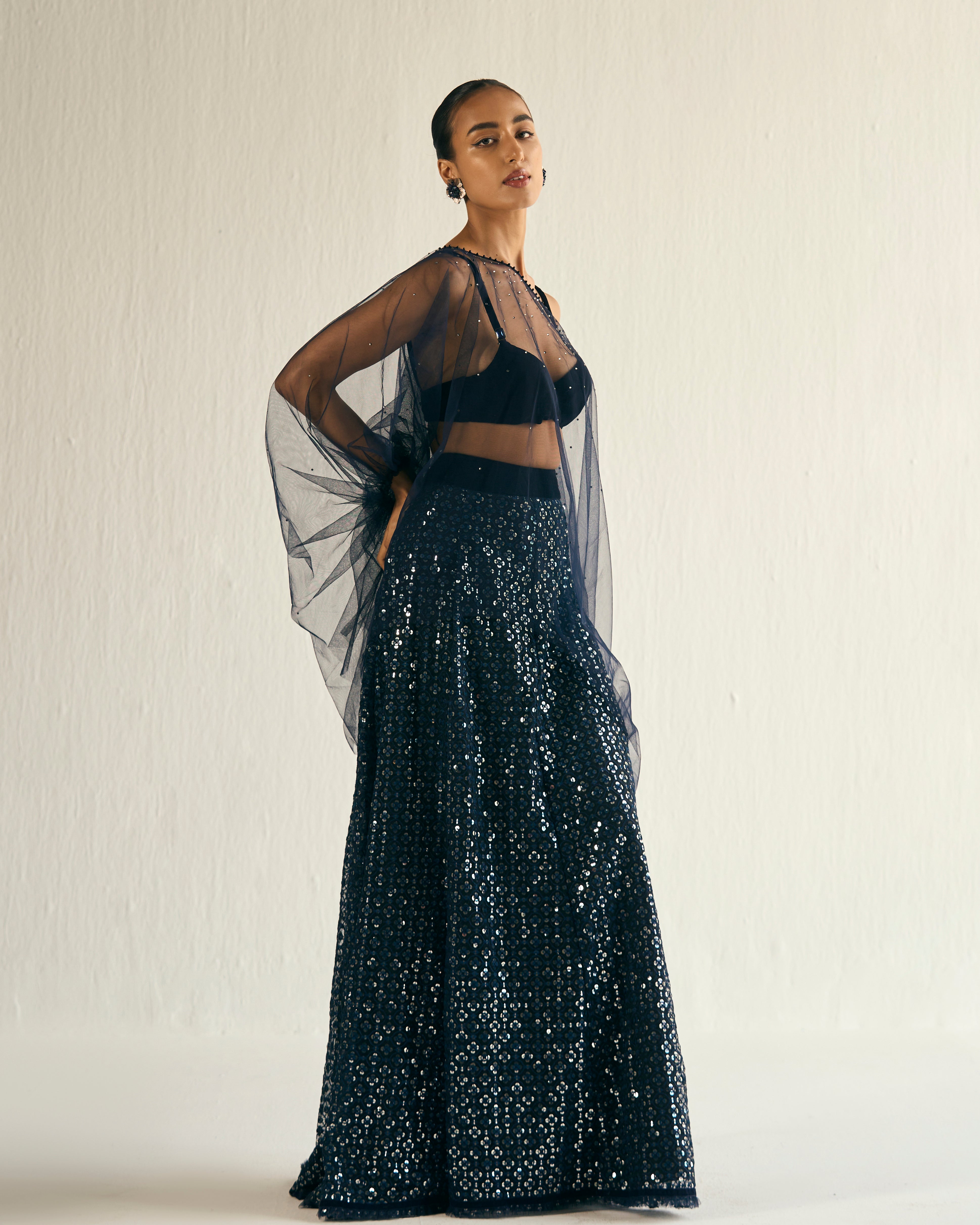 Midnight blue embroidered lehenga set