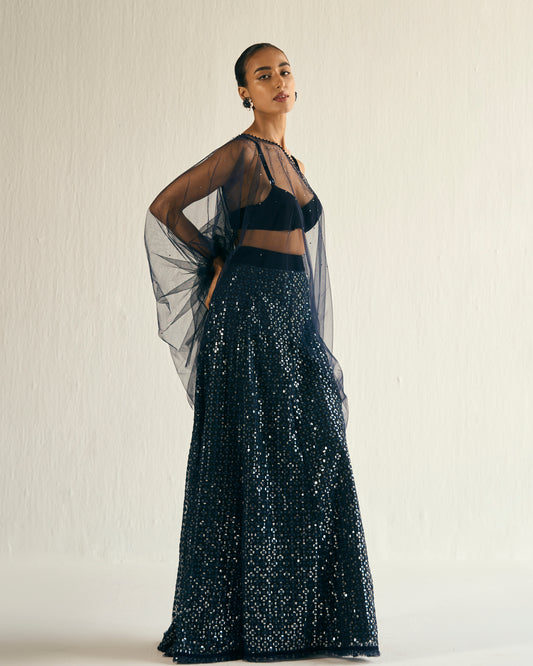 Midnight blue embroidered lehenga set