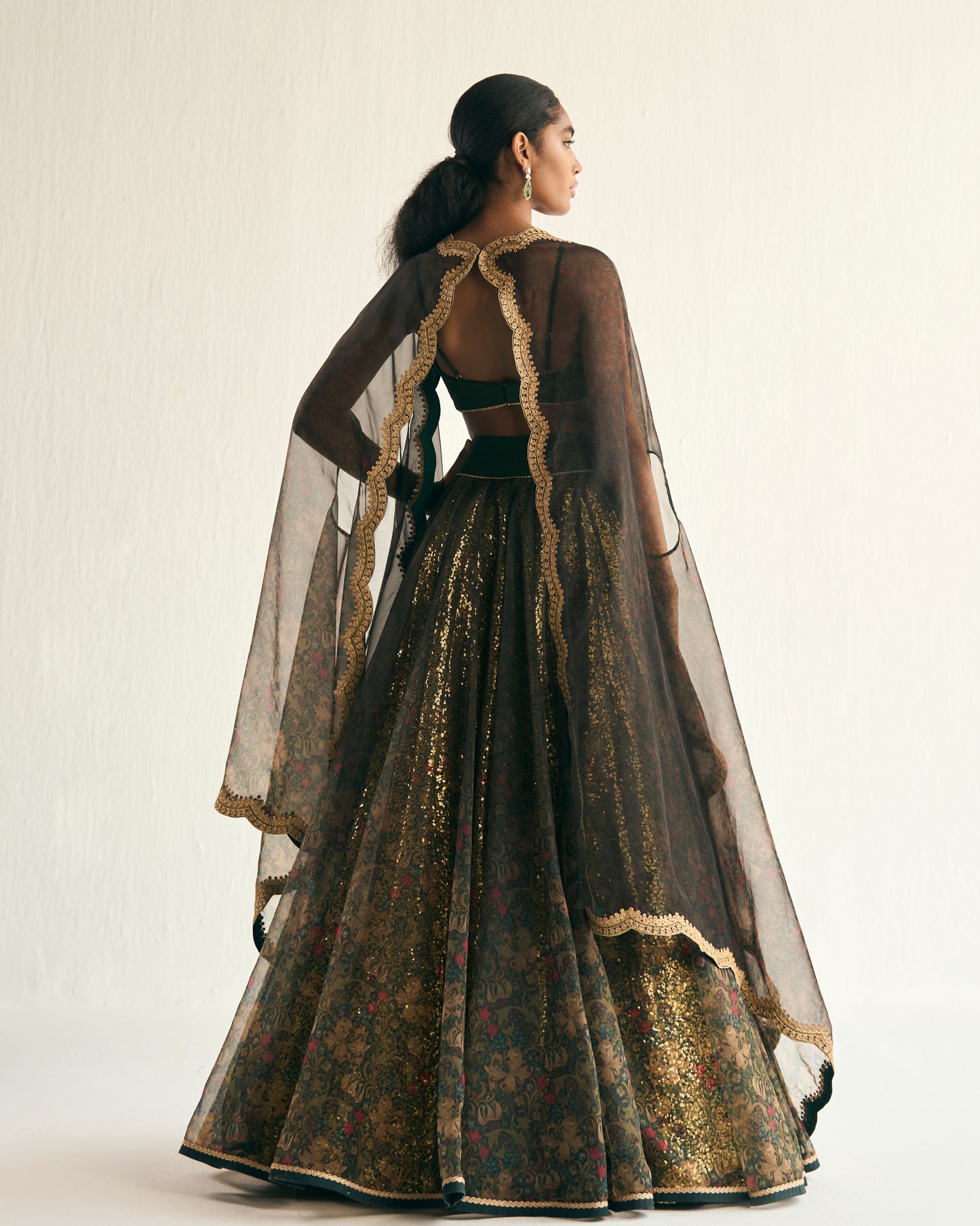 Enchanted forest printed organza lehenga