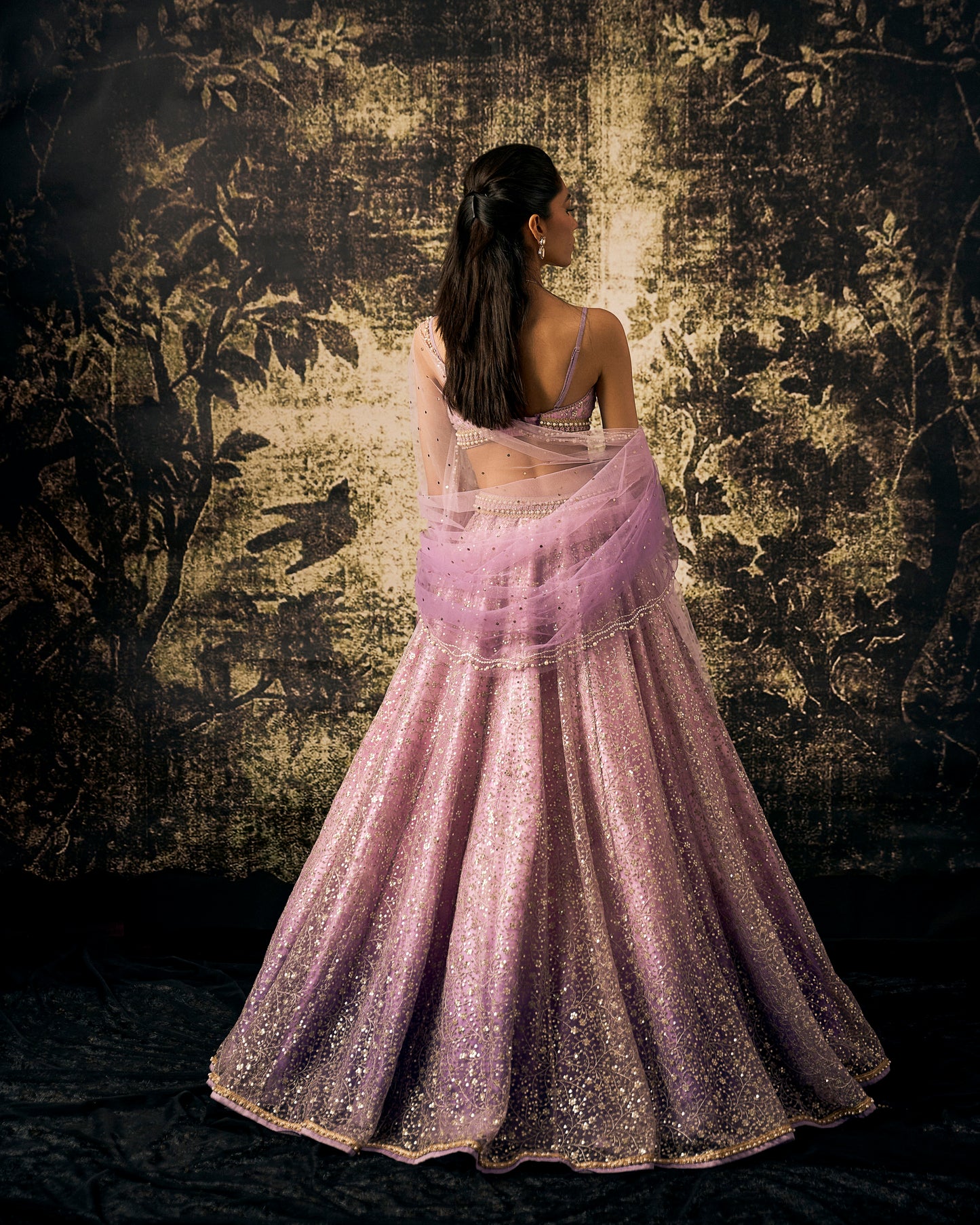 Lilac sequin embroidered tulle lehenga