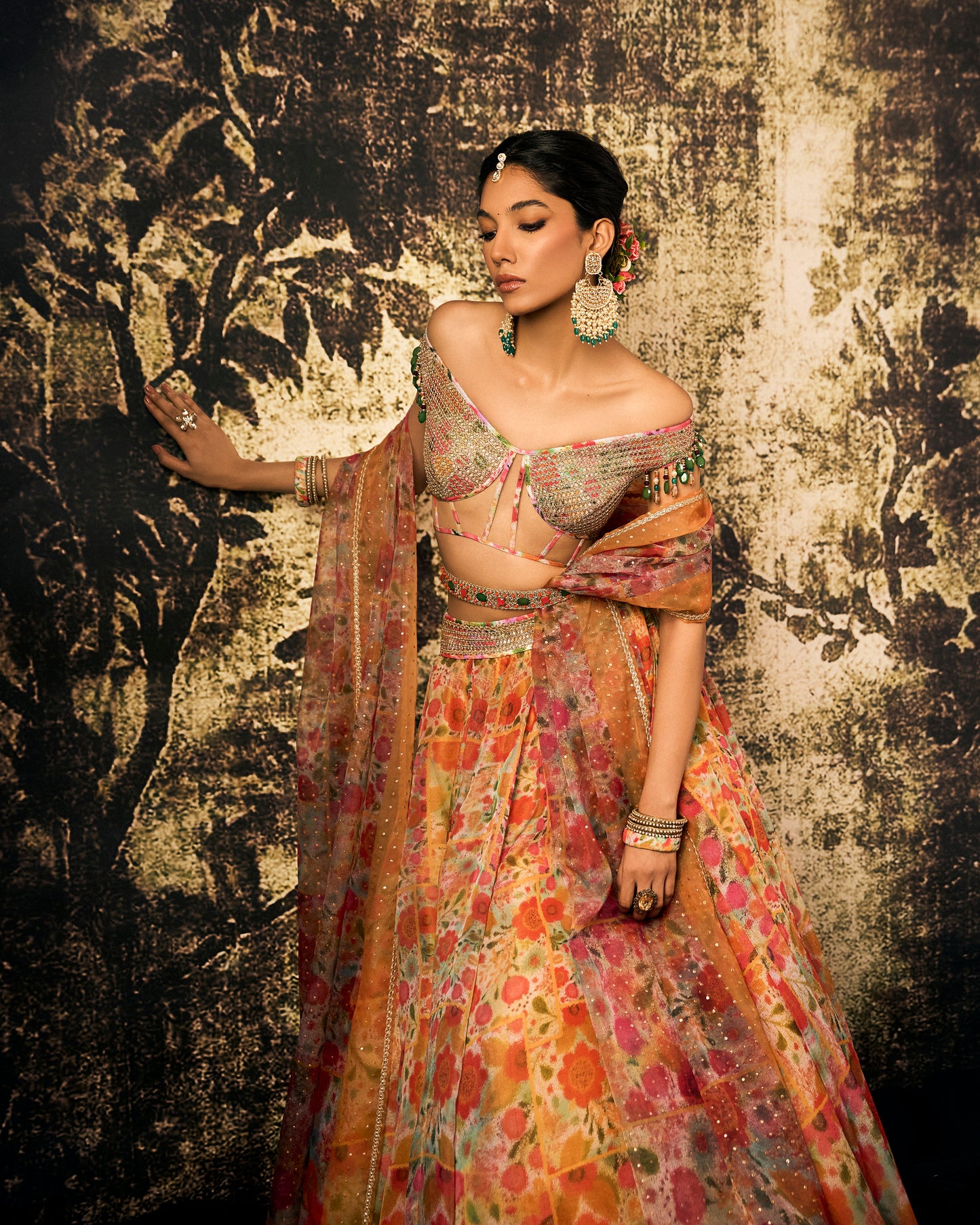 Floral impressions print skirt set