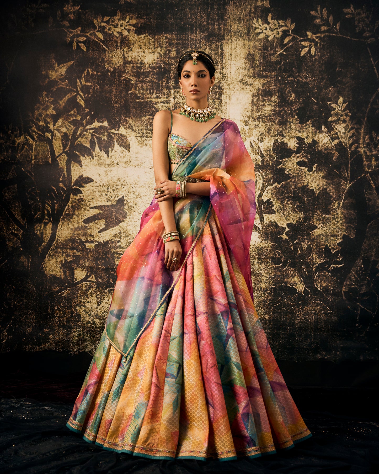 Brocade kaleidoscope print lehenga