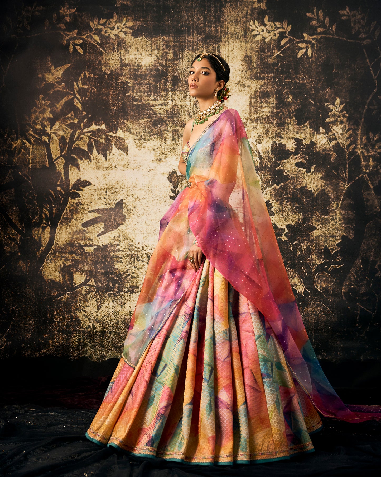 Brocade kaleidoscope print lehenga