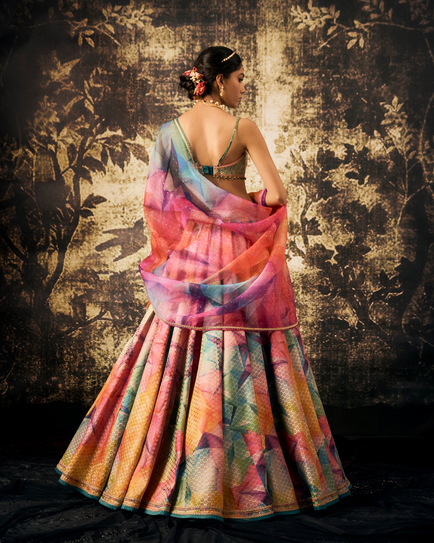 Brocade kaleidoscope print lehenga