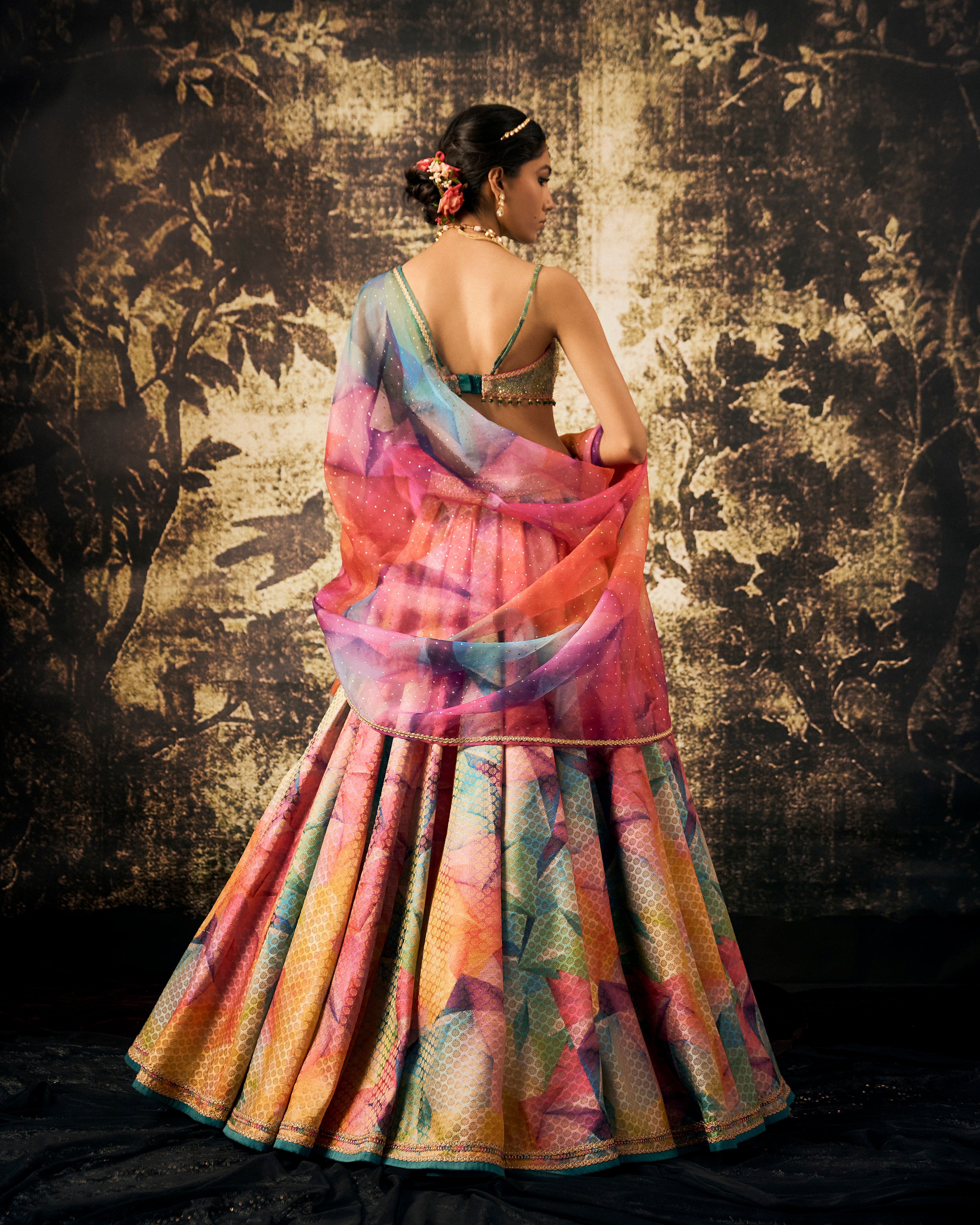 Brocade kaleidoscope print lehenga