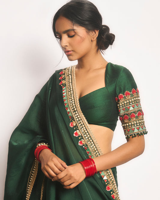 Forest green mirror embroidered lehenga