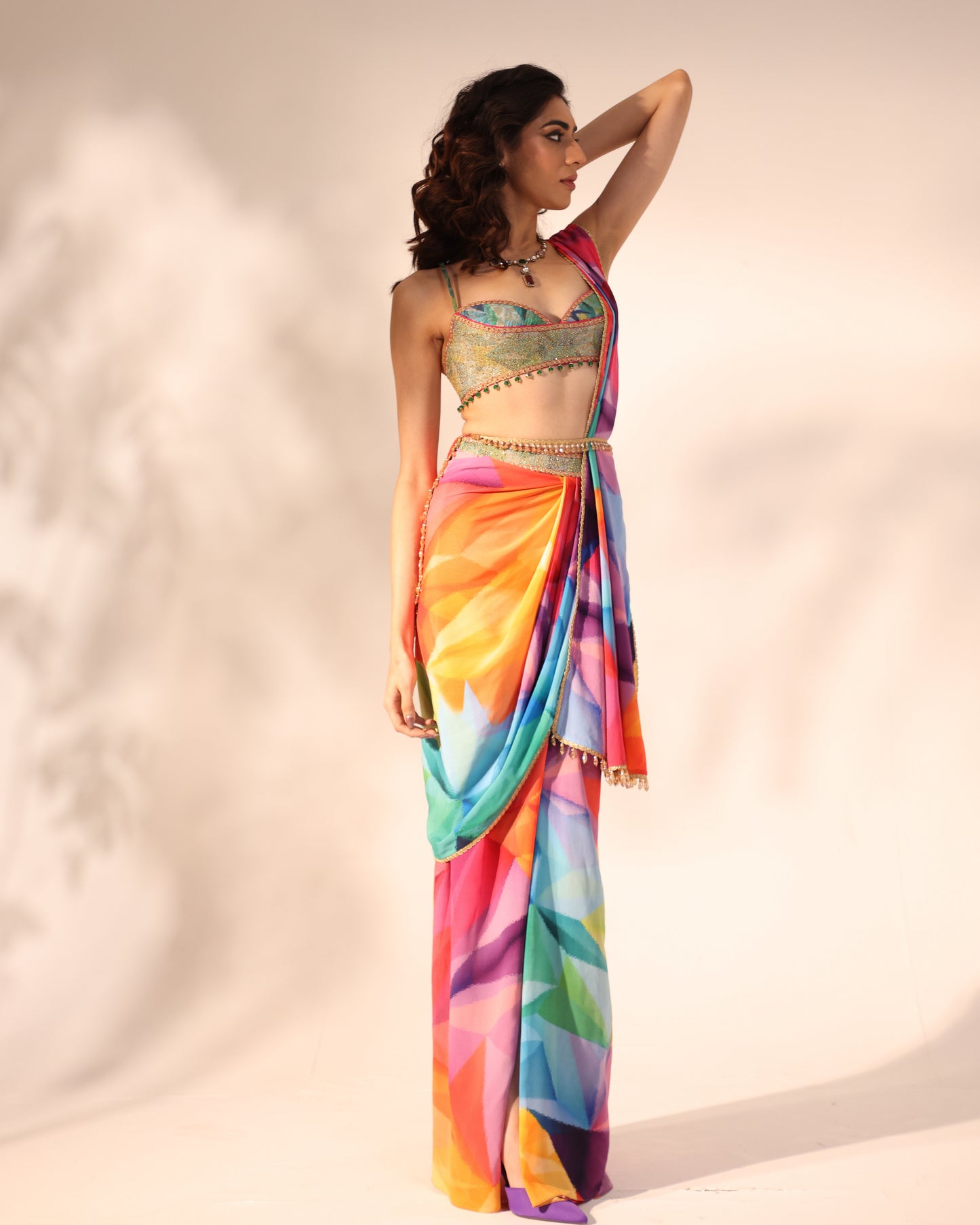 Kaleidoscope print drape saree