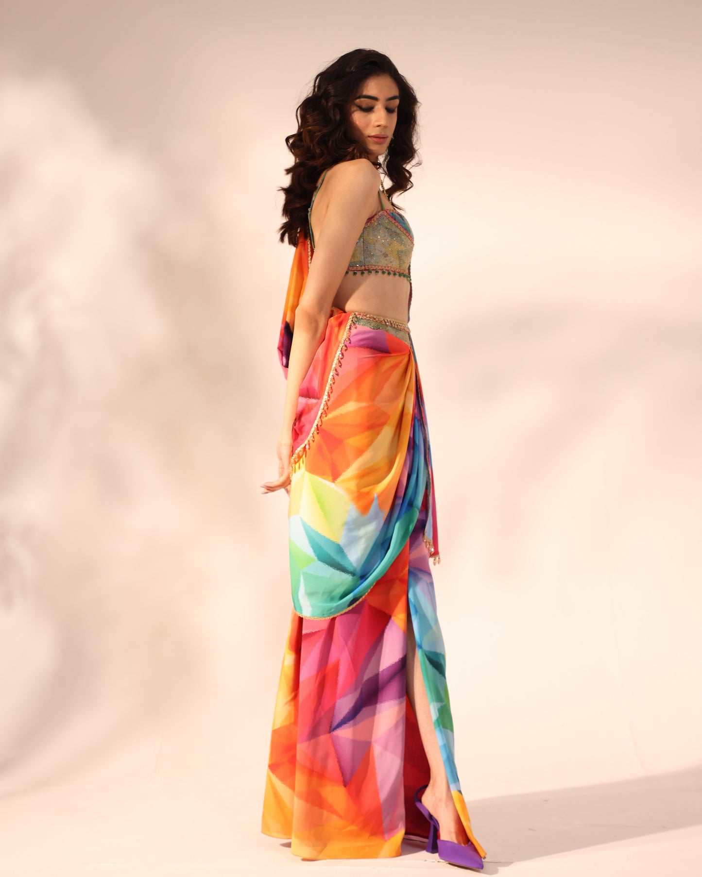 Kaleidoscope print drape saree