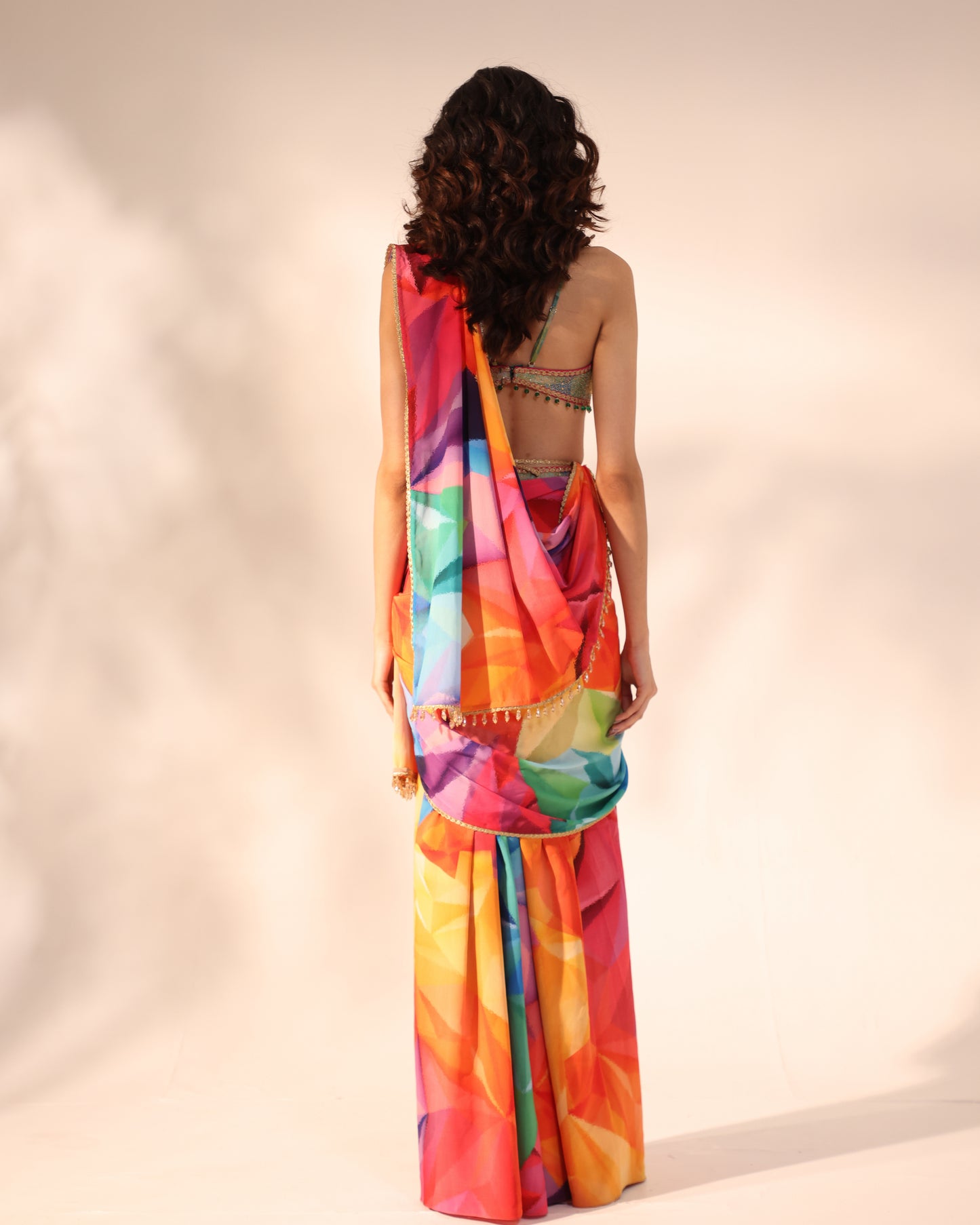 Kaleidoscope print drape saree