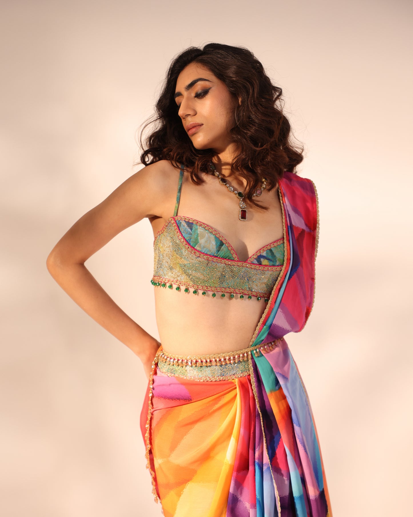 Kaleidoscope print drape saree