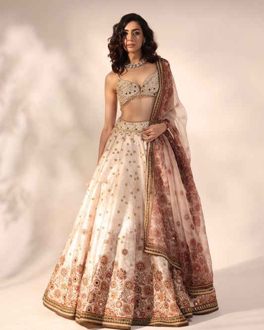 Ivory sparkling floral spray lehenga