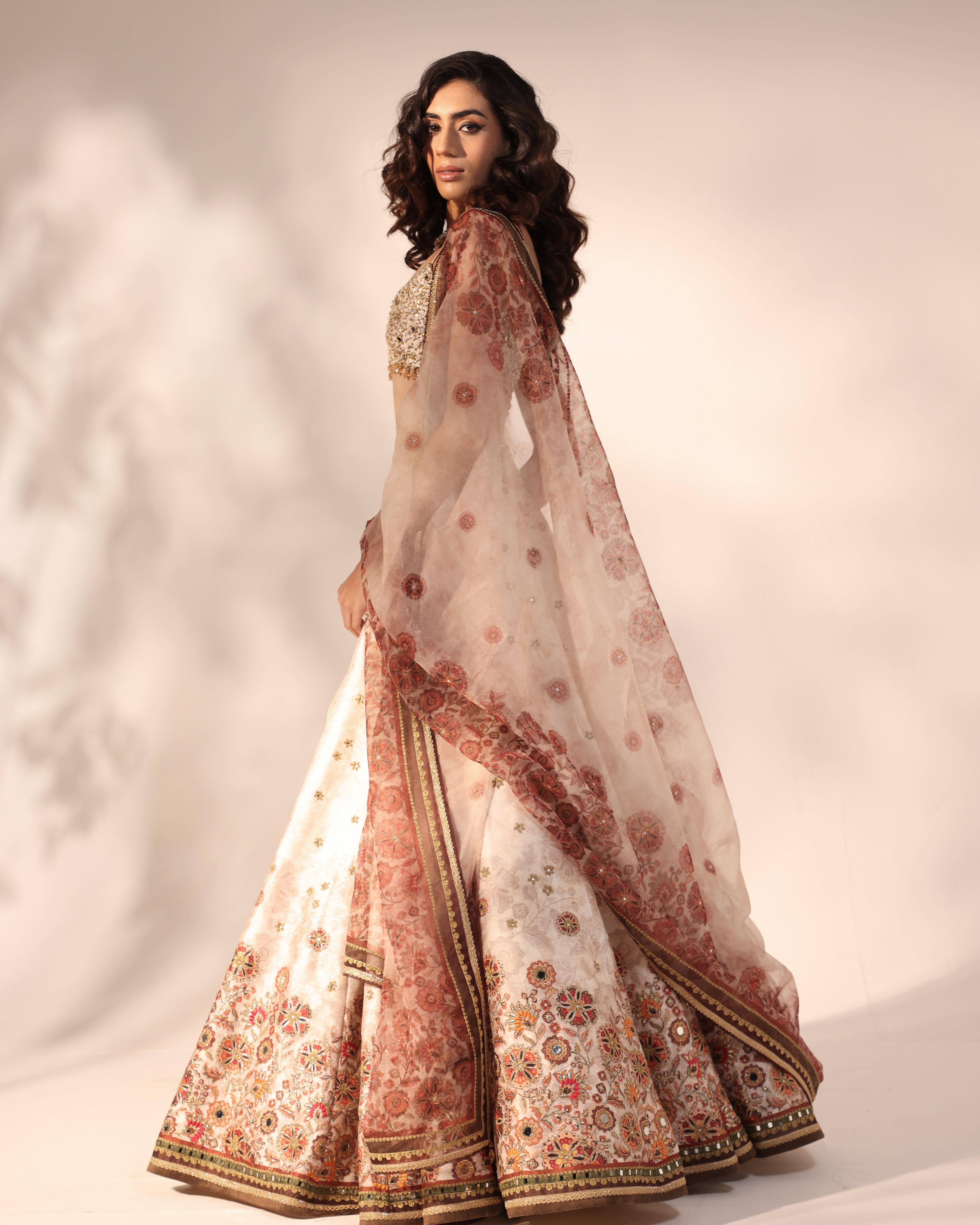 Ivory sparkling floral spray lehenga