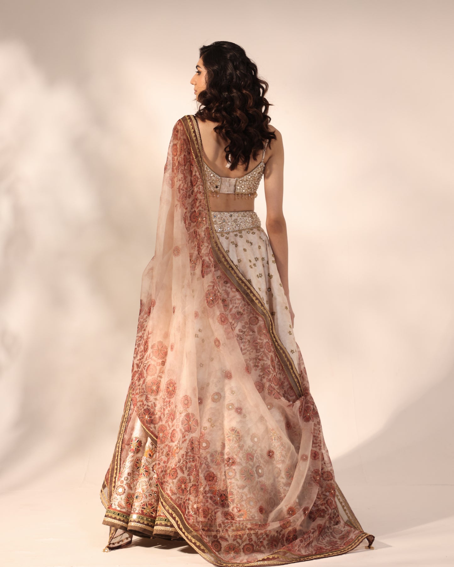 Ivory sparkling floral spray lehenga