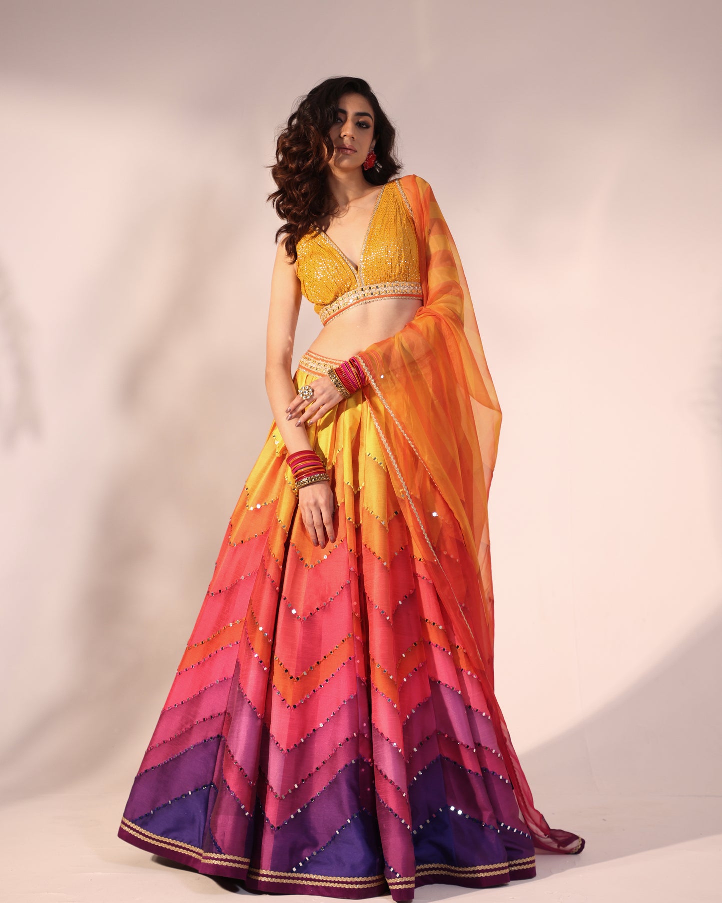 Carnival colours mirror embroidered lehenga