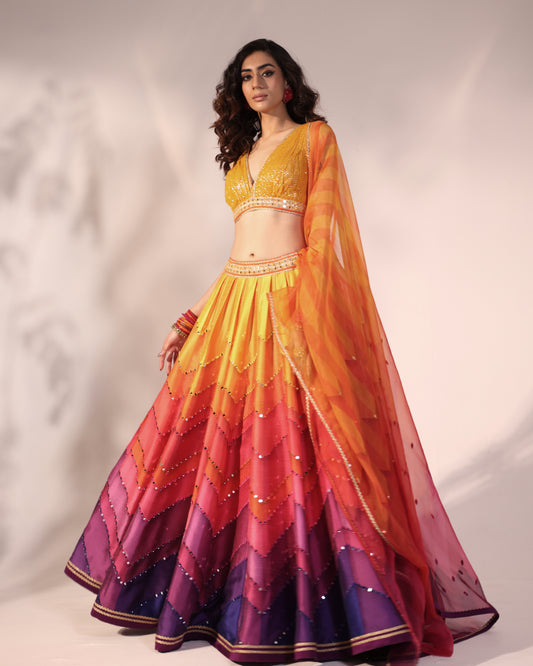 Carnival colours mirror embroidered lehenga