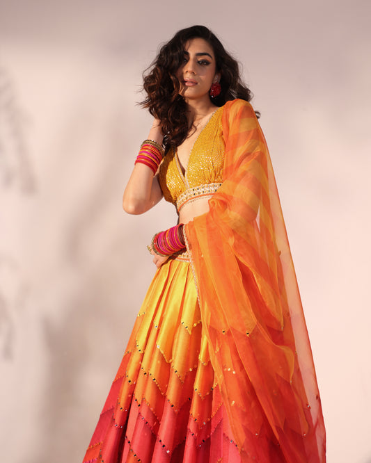 Carnival colours mirror embroidered lehenga