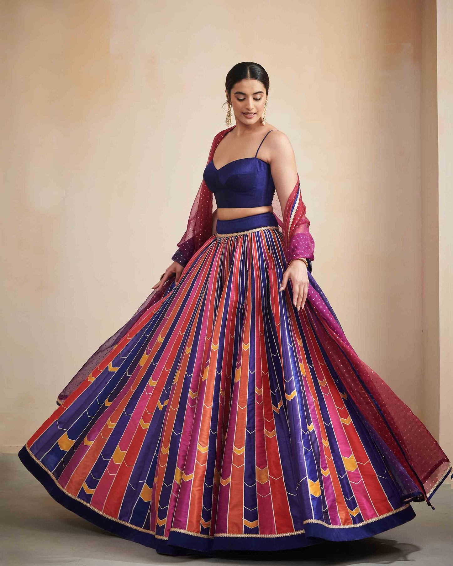 Multi colour stripe print lehenga