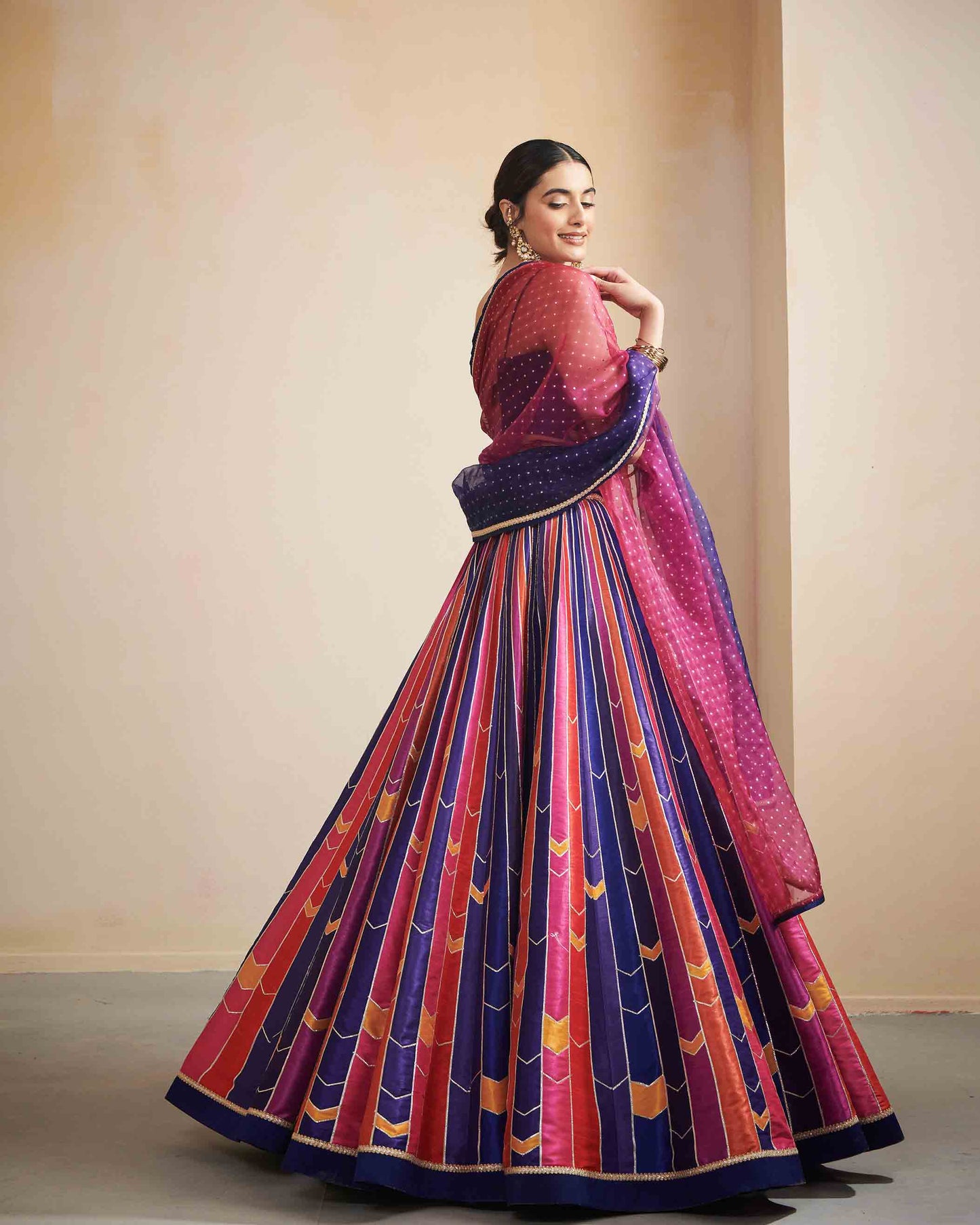 Multi colour stripe print lehenga