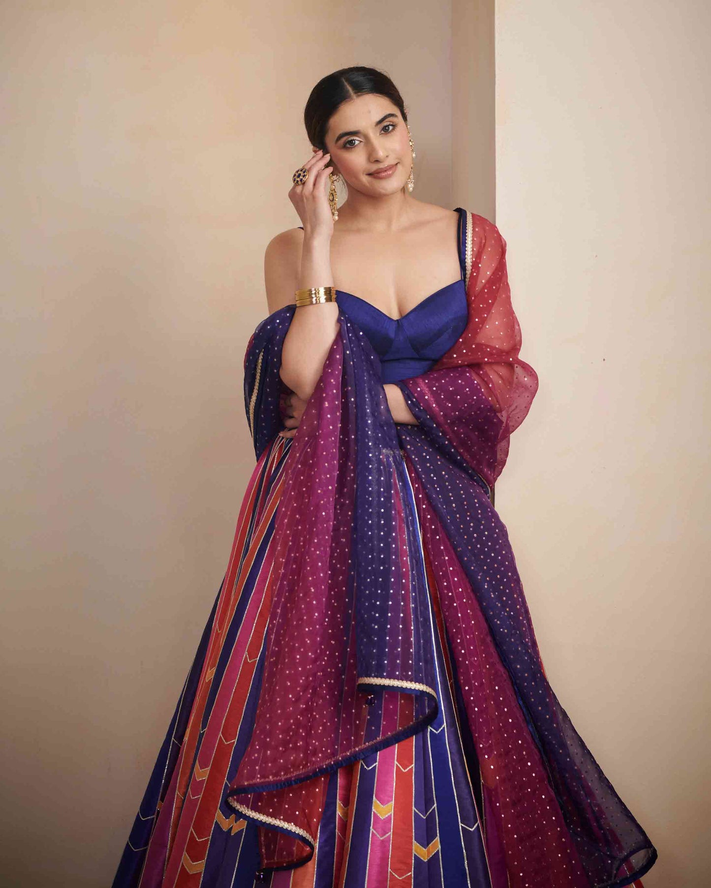 Multi colour stripe print lehenga