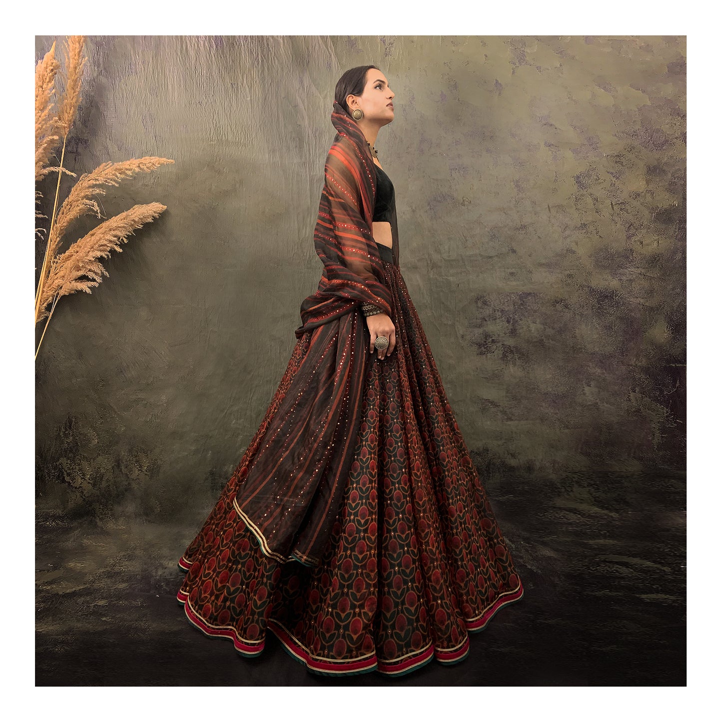 Printed organza lehenga