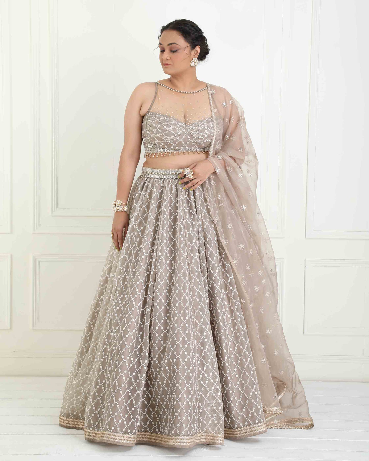 Tonal embroidered organza lehenga